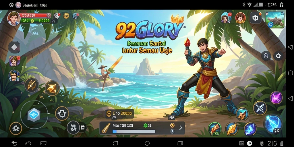 Tangkapan layar 92GLORY menampilkan gameplay santai yang penuh warna.