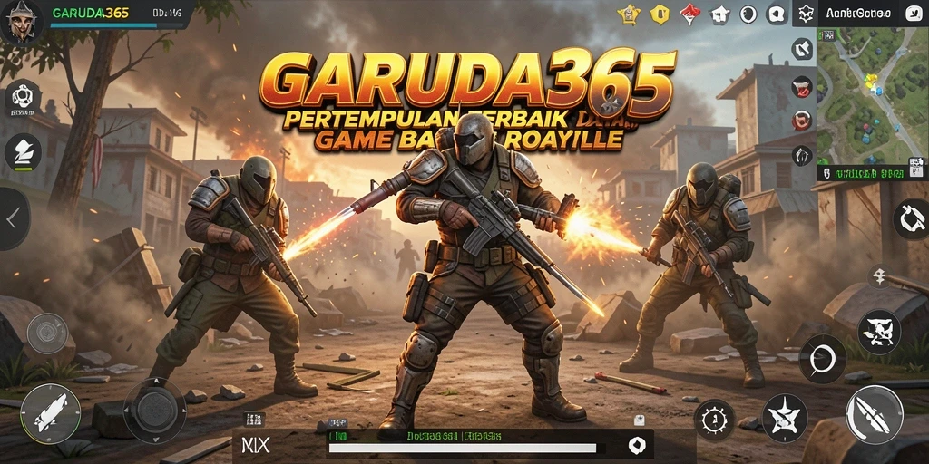 Tampilan gameplay menegangkan dari GARUDA365 dalam pertempuran Battle Royale.