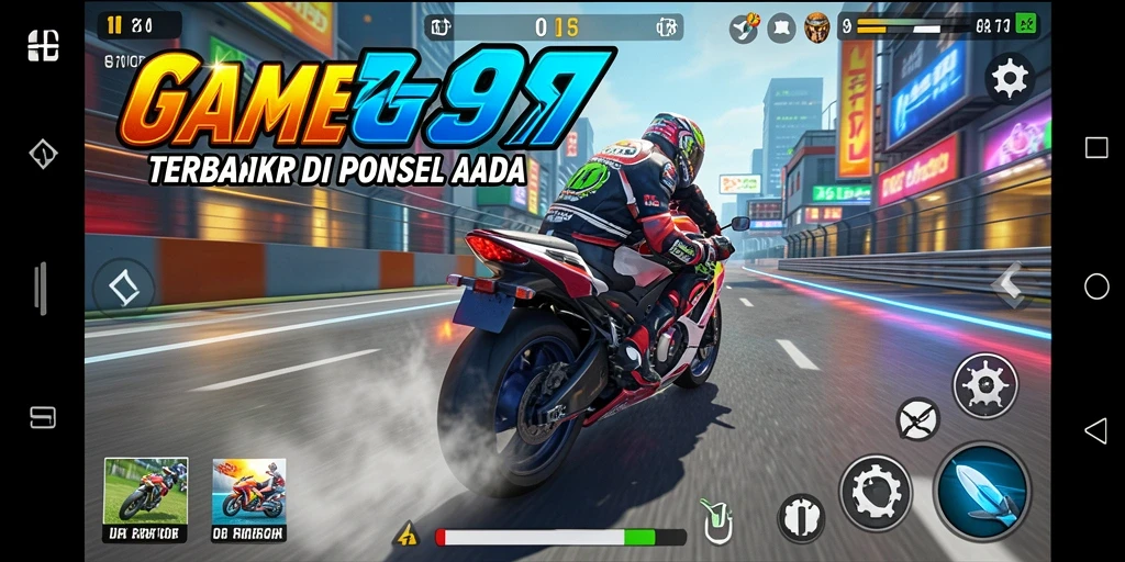 Tampilan gameplay GG99 yang mendebarkan dalam balapan motor.