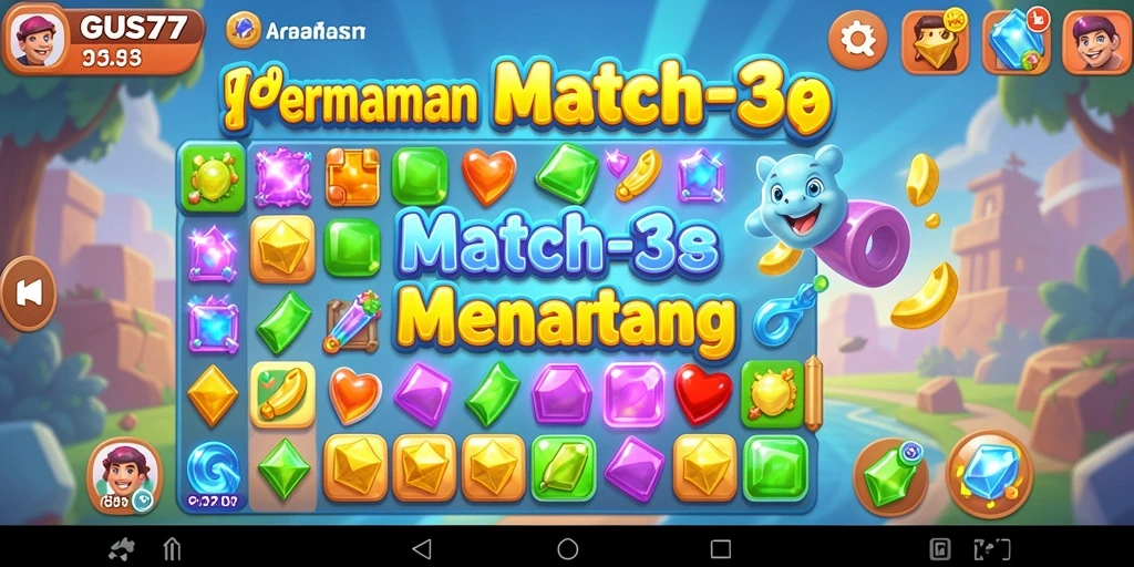 Screenshot gameplay GUS77 dengan elemen Match-3 yang menarik.