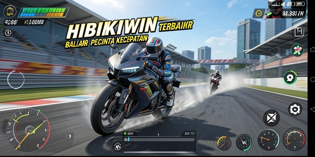 Screenshot HIBIKIWIN menampilkan balapan cepat dan seru di trek yang menantang.