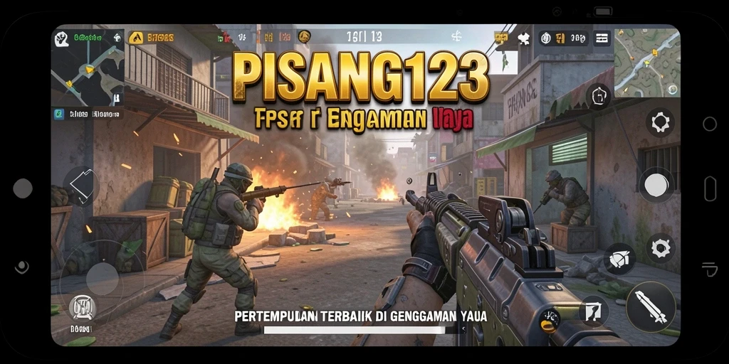 Screenshot utama PISANG123 menampilkan aksi intens dalam pertempuran FPS.