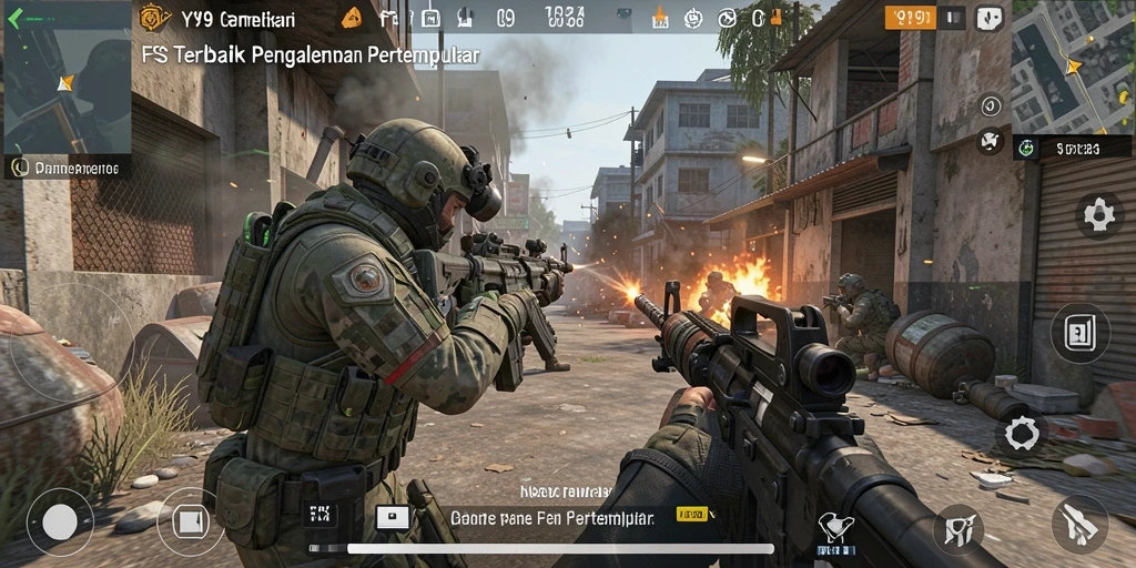 Screenshot gameplay Y89 yang menampilkan aksi pertempuran intens di medan perang.